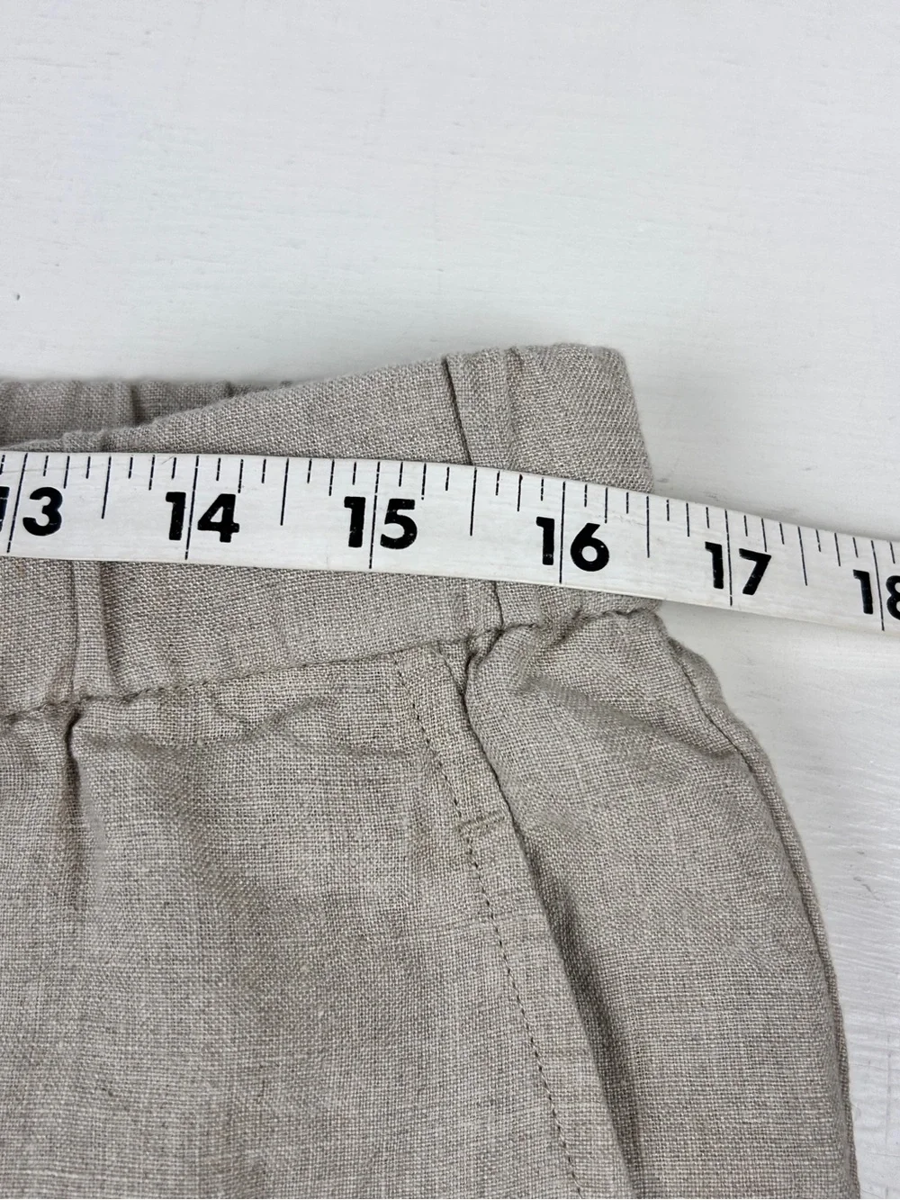 Eileen Fisher Womens Sz PL 100% Organic Linen Beige Pants Elastic Waist Tapered